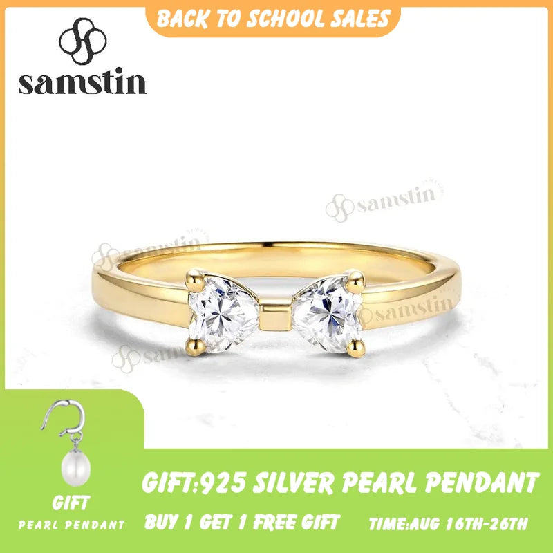 Samstin 0.6CTW Heart Moissanite Ring Set Ring for Women Solid 14K 10K Yellow Gold Ring for Anniversary Christmas Gifts Party