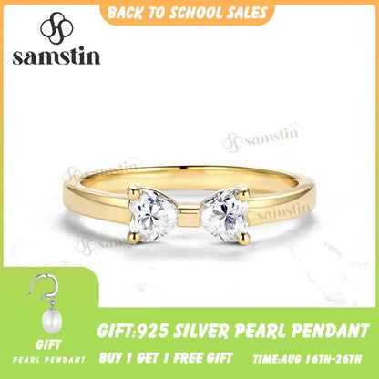 Samstin 0.6CTW Heart Moissanite Ring Set Ring for Women Solid 14K 10K Yellow Gold Ring for Anniversary Christmas Gifts Party