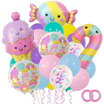 23pcs Summer Cute Ice Cream Candy Ice Cream Aluminum Film Balloon Children's Birthday Party Decoration