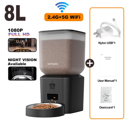Nityers 8L Automatic Cat Feeder With 1080p Camera Video 5G WiFi Night Vision Cat Food Dispenser Smart Tuya APP Pet Auto Feeder