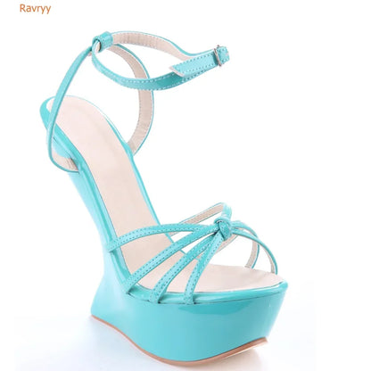 Strange Style Women Metal Color Woman Summer Platform Sandals Sexy Hoof Heel Ankel Buckle Strap Open Toe Shoes High Quality