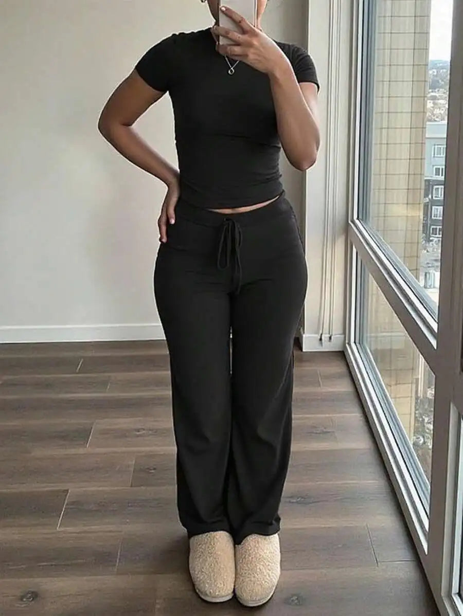 Casual Women's Matching Sets Vestido Deportivo Fitness Two Piece Outfits 2 Pieces Set For Woman Simple Style Sports Solid Color