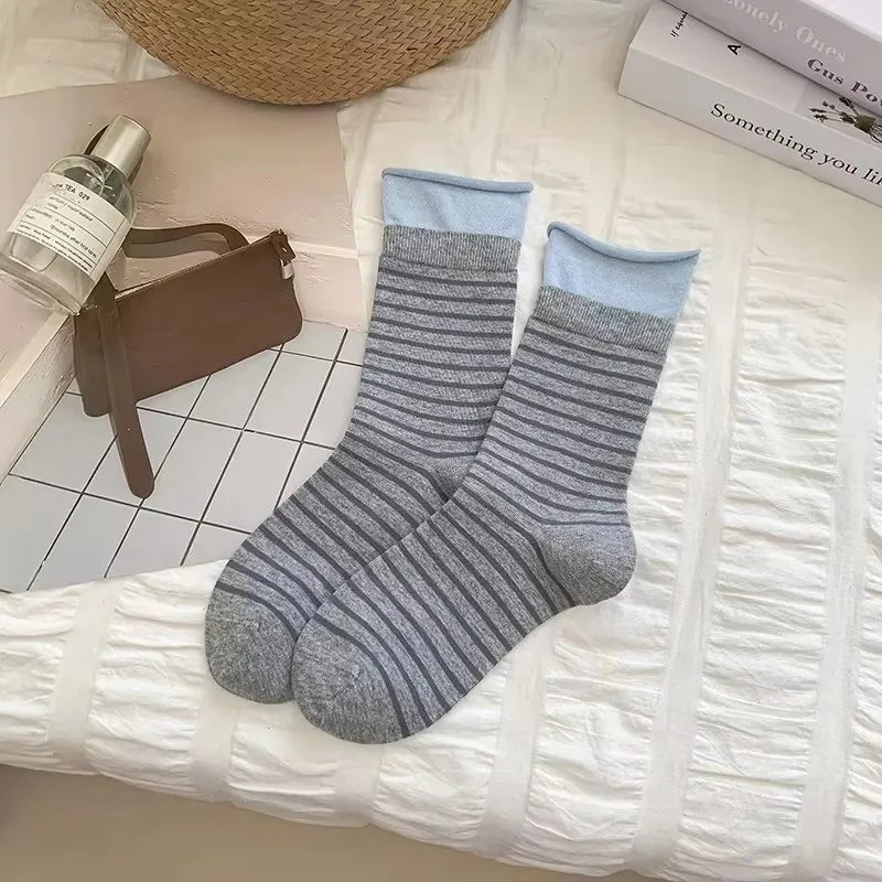New Women Socks Cute Love With Heart Print Sock Cotton Harajuku Vintage Happy Female Dots Heart Kawaii Sox White Pink Crew Sock