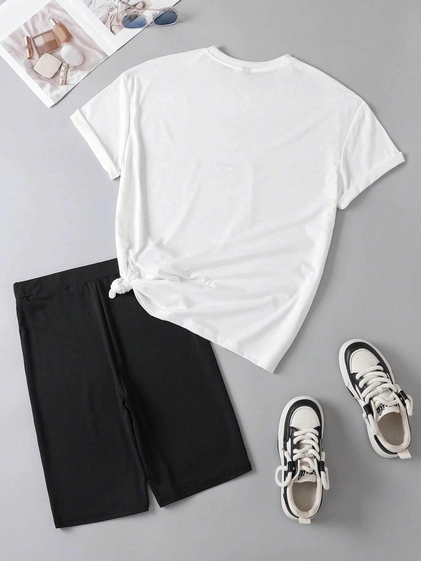 My Mouth Doesn'T Say It Printing Women T Shirts Two Piece Set Fashion Novel Short Sets New Summer Breathable Shirt Shorts Female