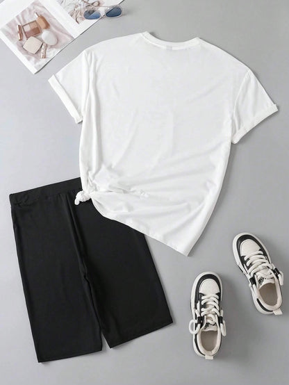 My Mouth Doesn'T Say It Printing Women T Shirts Two Piece Set Fashion Novel Short Sets New Summer Breathable Shirt Shorts Female