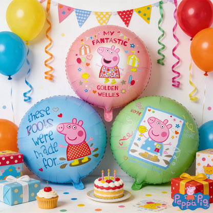 3pcs Peppa Pig Theme round Aluminum Foil Balloons Set for Pig Birthday Party Holiday Decorations