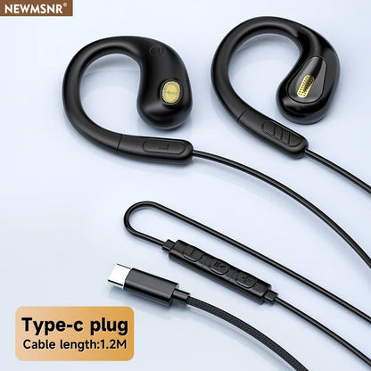 YX2 Clip-on Wired Control Type C&3.5mm Headphones 9D Surround Sound Bass Earbuds Sports Gaming Headset