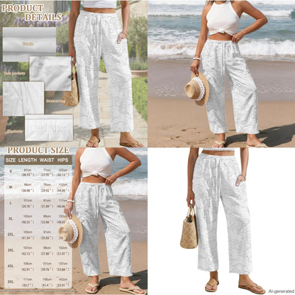 INSTANTARTS Elegant Sets Two Piece Set Linen Shirt Wide-leg Pants Set Wave Set for Woman Linen Pants and Blouse Set S-3XL