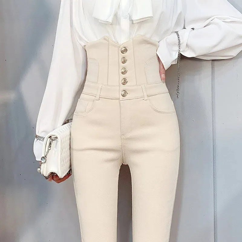 Korean Elastic Tight Waist Pants Pencil Denim Pants Women Fashion Temperament 2022 Spring And Summer New Feet Jeans Female