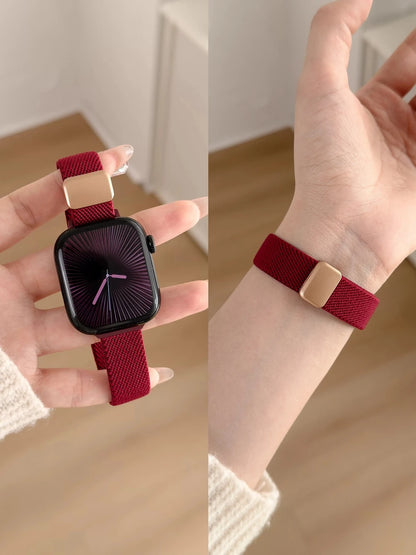 Magnetic Elastic Nylon Strap for Apple Watch Band Women 11/10/9/8/7/6/5 38mm 40mm 41mm 42mm 44mm 45mm 46mm