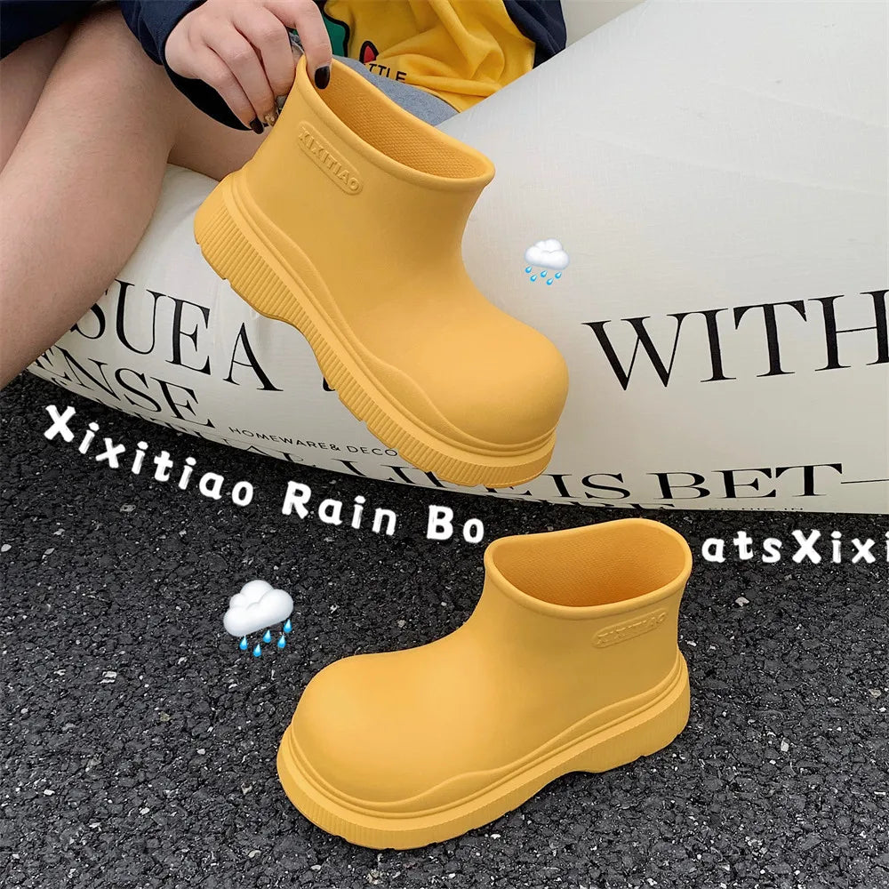 Rubber boots for women waterproof boots short barrel loose water shoes thick bottom ankle women's rain boots