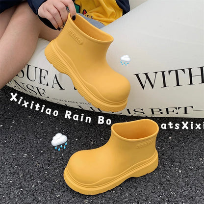 Rubber boots for women waterproof boots short barrel loose water shoes thick bottom ankle women's rain boots