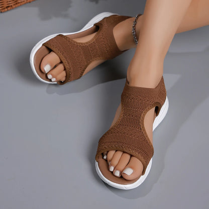 Women's Shoes 2026 Summer Comfortable Casual Sports Sandals Women's Beach Wedge Sandals Women's Mesh Knitted Roman Sandals