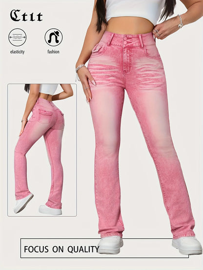 Slim Fit High Elasticity Colorful Candy Straight Leg Jeans Women's Pink Denim Pants Purple Pattern Long High Waist Jeans