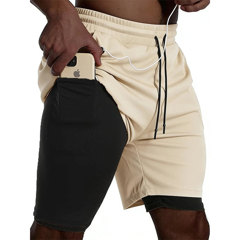 Mens Sport Shorts Sportswear Double-deck Running Shorts 2 In 1 Beach Bottoms Summer Gym Fitness Training Jogging Short Pants Men