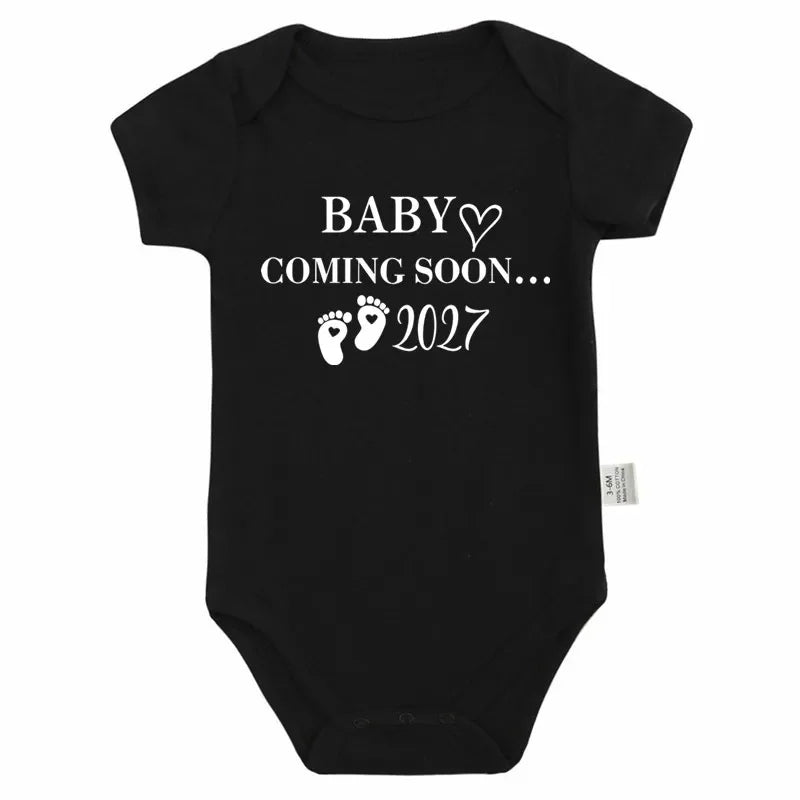 Baby Coming Soon 2027 Baby Bodysuit Pregnancy Announcement Onesie Short Sleeve Cotton Newborn Outfit Baby Reveal Photo Prop