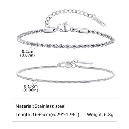 1/2/3pcs Chain Bracelet for Men Women,Stainless Steel Twisted Rope Cuban Chain Wristband,Hip Hop Minimalist Jewelry Gift