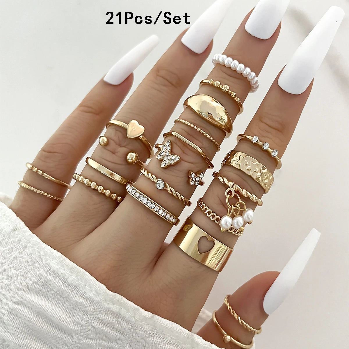 23pcs Fashion Knuckle Rings Set for Women Crystal Star Moon Eye Wave