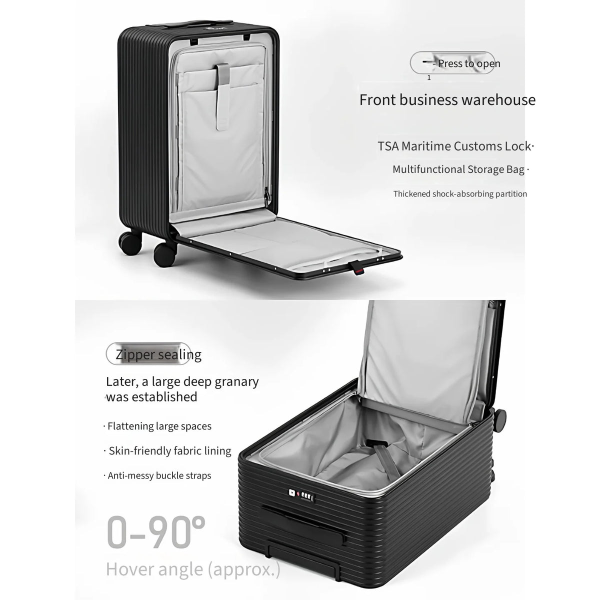 Full Aluminum‑Magnesium Alloy Front Side Opening 10‑90 Split Deep Storage Trolley Luggage Travel Suitcase 20 Inch Carry‑on 24 In
