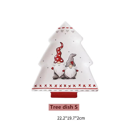 Nordic Santa Claus Dish Embossed Rice Salad Bowl Ceramic Flat Plate Cup Teapot Christmas Tableware Gift