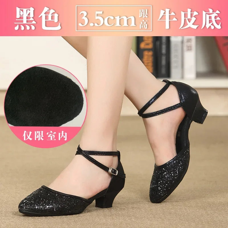 New Sequin Red Black Gold Silver Women Ballroom Tango Salsa Latin Dance Shoes / Cheap Closed Toe Salsa Shoes Soft Sole