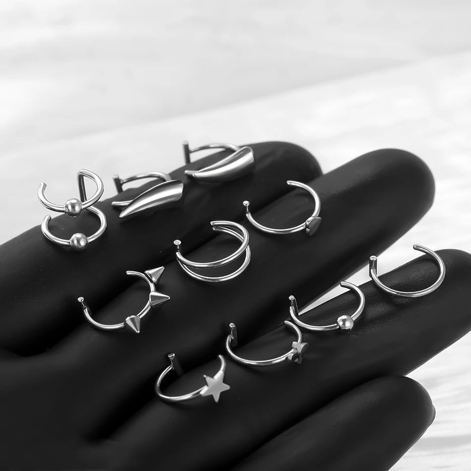 1PC Stainless Steel Fake Nose Ring Hoop Septum Rings Non-Pierced C Clip Lip Ring Earring Fake Nose Piercings Women Body Jewelry