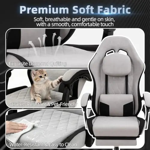 （Local US Inventory）Fabric Gaming Chair for Adults with Footrest and ket Spring Cushion Ergonomic Reclining Computer Chair Grey