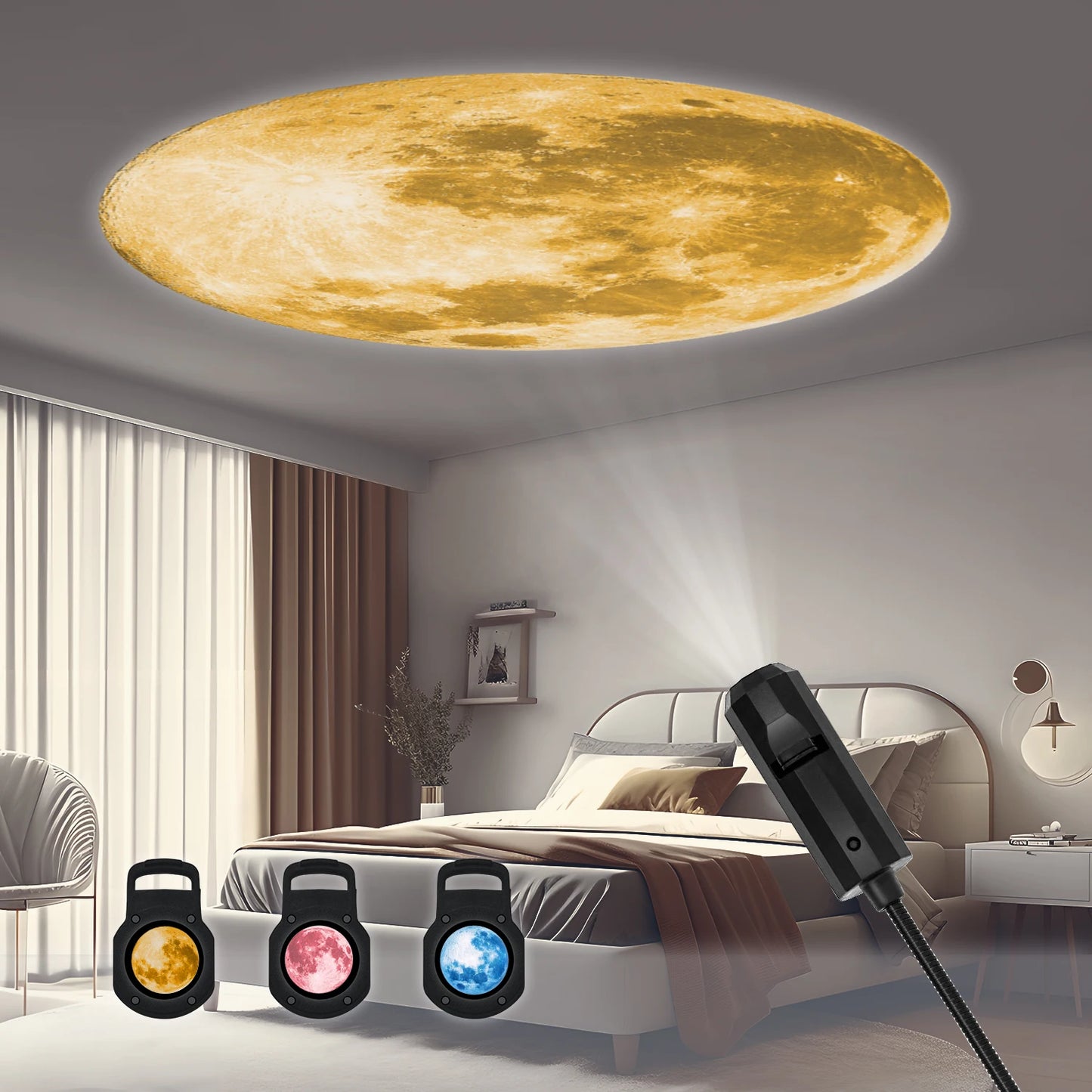 1 piece + 3 pieces of moon projection lamp, romantic home atmosphere lamp, USB lamp, bedside lighting night light