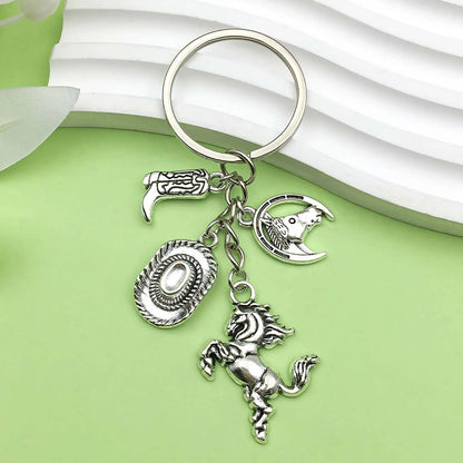1pc Vintage Western Cowboy Keychain, Alloy Western Horse, Western Hat, Boots Design Key Ring, for Car Keys, Backpacks, Wallets