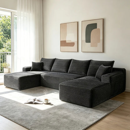 126" Cloud Sectional Sofa with U-Shape Chaise and Side Pockets and Cup holder, Modern Modular Design, Deep Seating, Upholstered