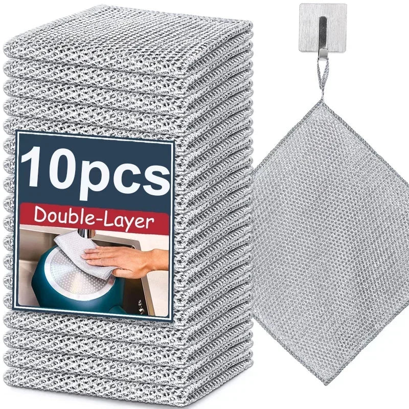 Rags for Kitchen Scrubber Wire Dishcloth Thickened Double-sided Metal Steel Cleaning Towel Pot Dish Washing Cloths Scouring Pads