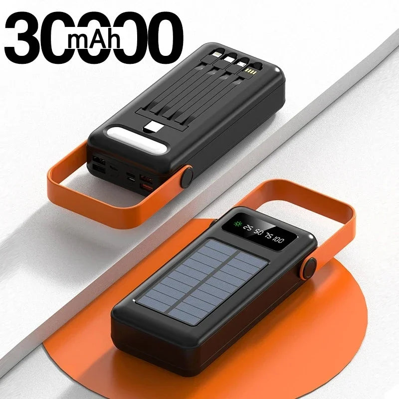 100000mAh Power Bank Portable Charger with Solar Panel, Fast Charging External Battery Pack, 4 Cables, Flashlight