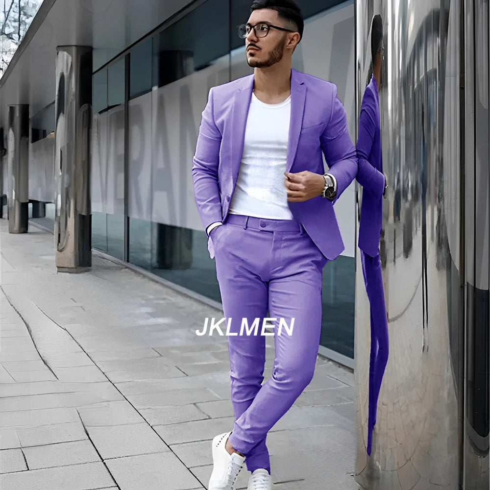 Gray Men's Suit 2 Piece Suit Summer Casual Jacket Pants Formal Wedding Tuxedo Groom Clothes Custom Color Blazer XS-5XL