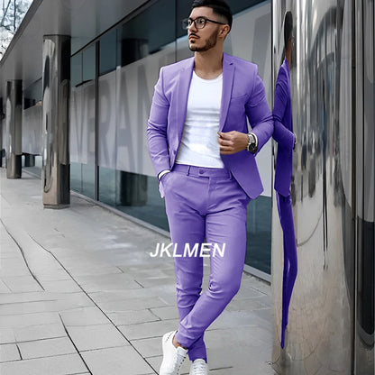 Gray Men's Suit 2 Piece Suit Summer Casual Jacket Pants Formal Wedding Tuxedo Groom Clothes Custom Color Blazer XS-5XL
