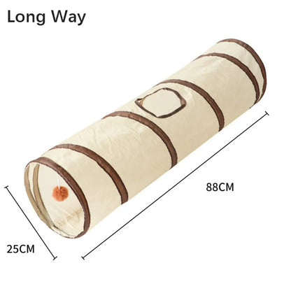 Fun Polyester+Steel Wire Cat Tunnel Tube Breathable Foldable Cat Nest Training Interactive Beige+Coffee Pet Fun Play Toy Cat
