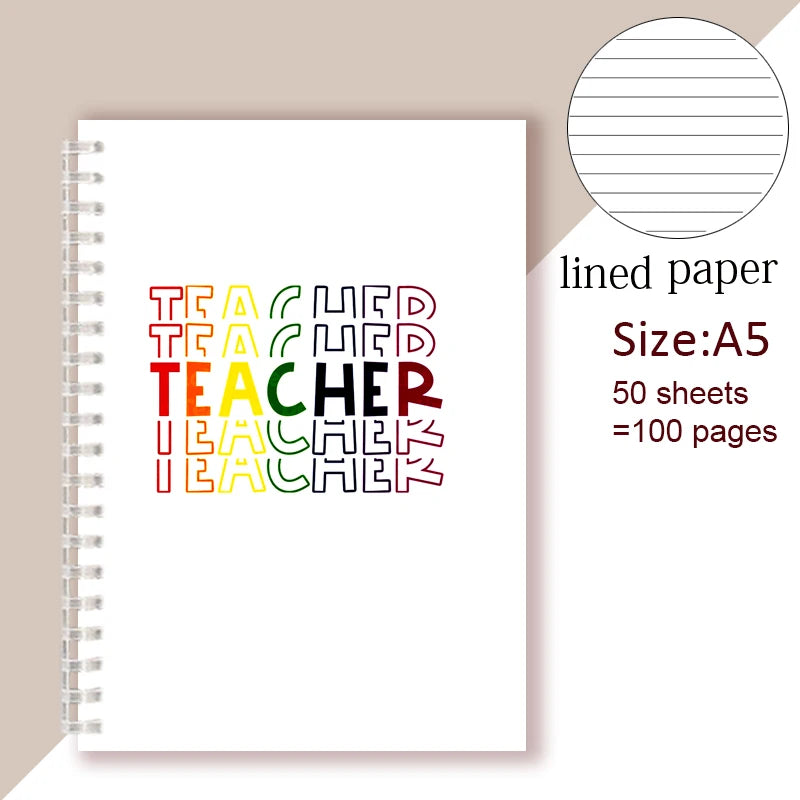 A5 Spiral Notebook - Teach Love Inspire - Rainbow Note Book Writing Pad Journal Teacher Life Day Gift Appreciation Floral Design