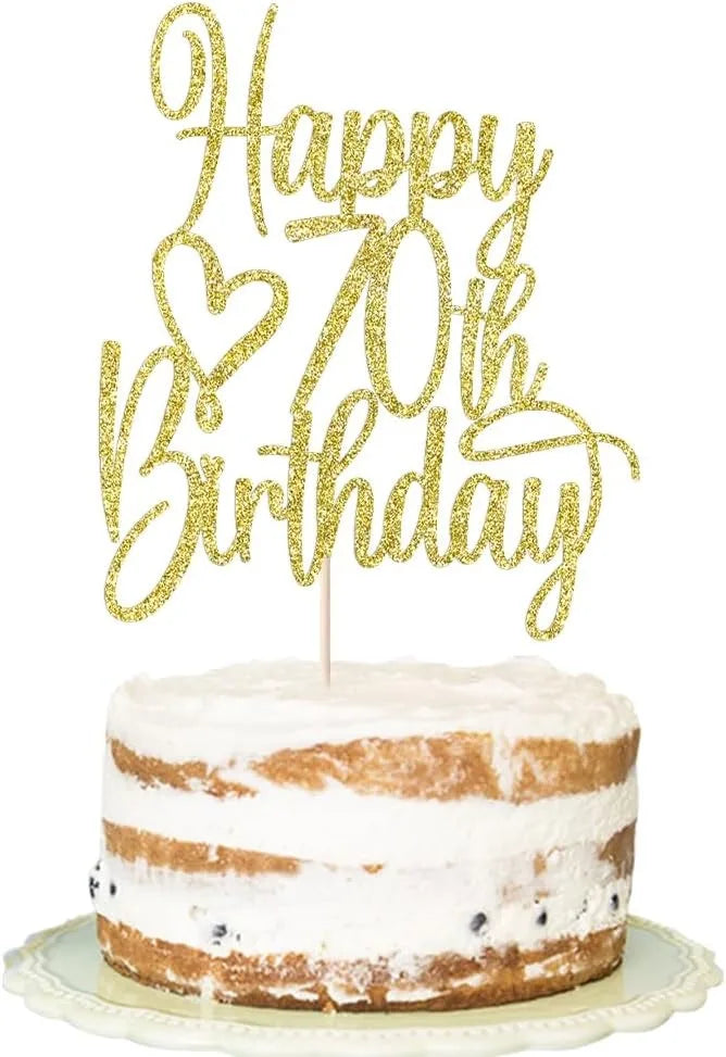 Gold Glitter Happy 70th Birthday Cake Topper - Cheers to 70 Years Cake Topper, 70 & Fabulous Cake Decoration