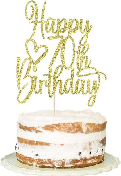 Gold Glitter Happy 70th Birthday Cake Topper - Cheers to 70 Years Cake Topper, 70 & Fabulous Cake Decoration