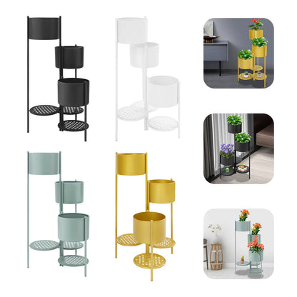 3 Tier Corner Plant Stand Foldable, 16x31in Iron Flower Pot Holder w/ Shelves for Indoor Outdoor Balcony, White/Green/Gold/Black