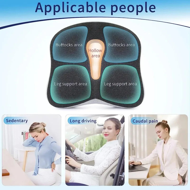 Ergonomic Seat Cushion, Chair Cushion, Three-Zone Memory Foam Support,Soft and Comfortable Structured Base Removable Summer Gift