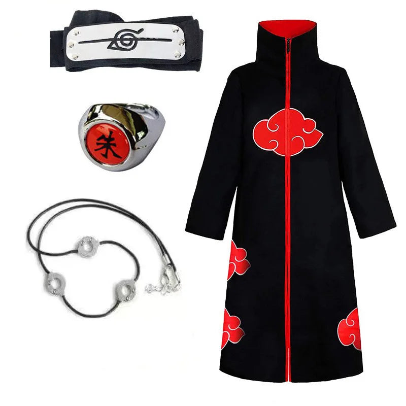 Anime Ninja Cosplay Akatsuki Cosplay Costume Uchiha Itachi Red Cloud Cloak Robe Cloak Headband Props Halloween Clothe