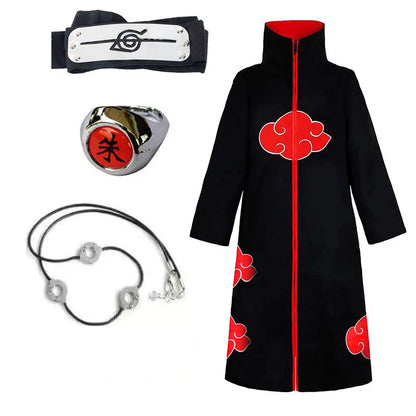 Anime Ninja Cosplay Akatsuki Cosplay Costume Uchiha Itachi Red Cloud Cloak Robe Cloak Headband Props Halloween Clothe