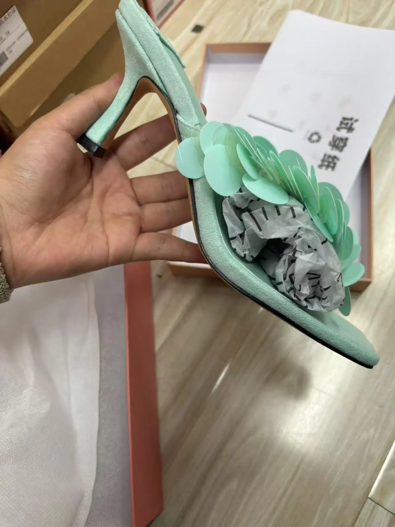 Aqua Green Suede Sandals For Women Shoes High Heels Zapatos Pumps Wedding Party Mules Open Toe Slippers Beach Summer flip flops