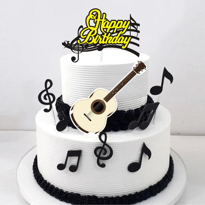Music Party Cake Topper Guitar CD Optical Disc Musical Note Happy Birthday Decoration Baby Shower Party Dessert Baking Supplies