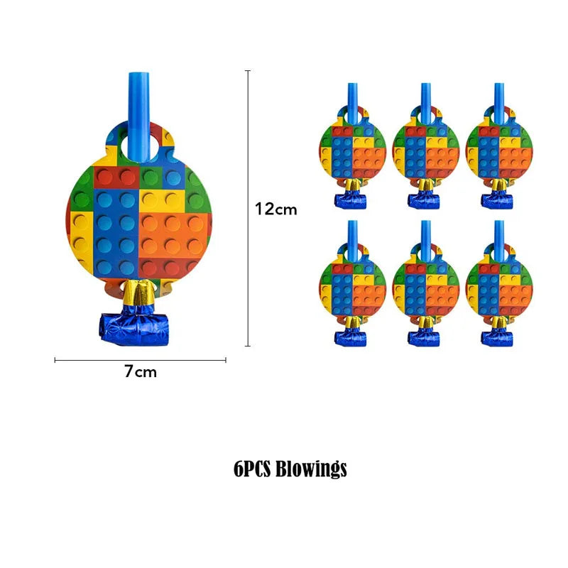 6PCS Building Block Party Blower Noisemaker Birthday Blow Horn Whistles Blowouts Noise Makers Wedding Birthday Party Favors Gift