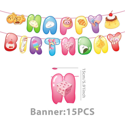 Squishy Bao Bun Themed Birthday Party Decorations Set Tableware Paper Plates Cups Cute Squishy Gift Bags Balloon Banner Supplies