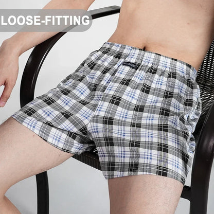Men's Pure Cotton Boxer Shorts Underwear High Waist Big Underpants Casual Plaid Plus Size Aro Pants Pajama Bottoms at Home M-3XL