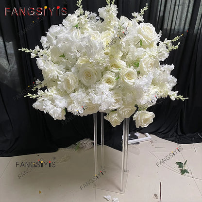 White Rose Hyacinth Table Centerpiece Flower Ball Wedding Backdrop Decor Floral Arrangement Runner Flower Row Event Party Props