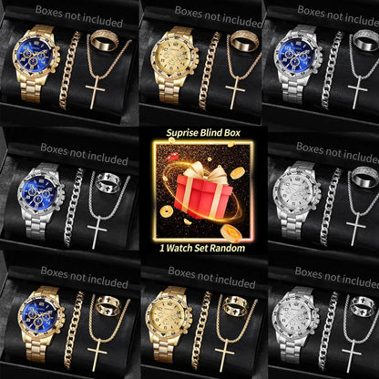 Surprise Mystery Watch Set Blind Box-4PCS/Set Fashion Men Business Watch Quartz Wristwatch Jewelry Set Reloj Hombre（Without Box）