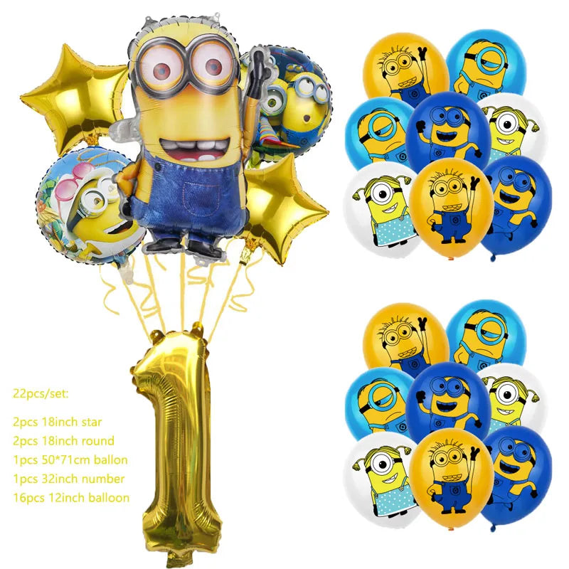Anime Minion Themed Party Decorations Party Tableware Set Plates Cups Birthday Balloons Big Eye Yellow Man Party Favors Supplies